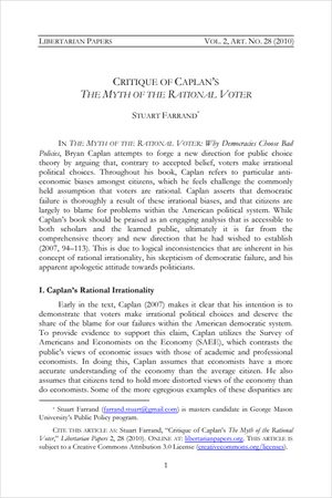 Cover of Critique of Caplan’s The Myth of the Rational Voter