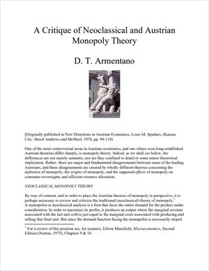 Cover of "Critique of Neoclassical and Austrian Monopoly Theory, A"
