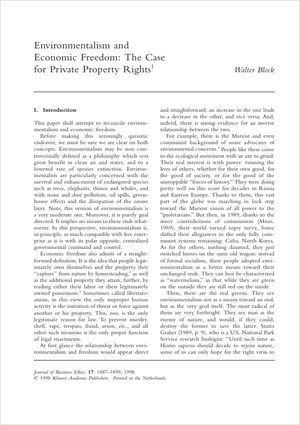 Cover of "Environmentalism and Economic Freedom: The Case for Private Property Rights"