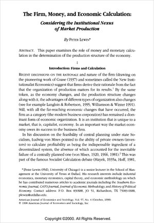 Cover of "Firm, Money and Economic Calculation, The"