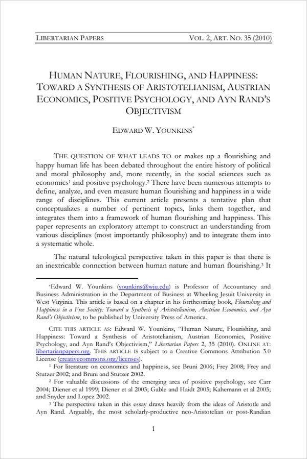 Cover of Human Nature, Flourishing, and Happiness: Toward a Synthesis of Aristotelianism, Austrian Economics, Positive Psychology, and Ayn Rand’s Objectivism