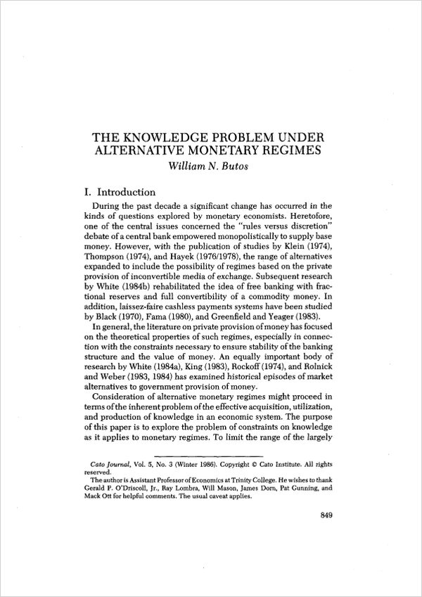 Cover of "Knowledge Problem under Alternative Monetary Regimes, The"