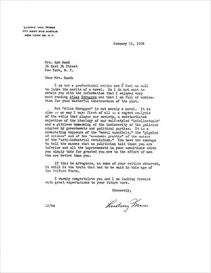 Cover of Ludwig von Mises's Letter to Rand on Atlas Shrugged
