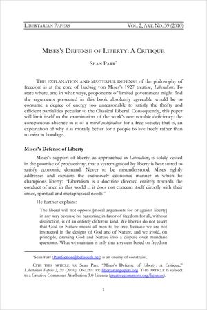 Cover of Mises’s Defense of Liberty: A Critique