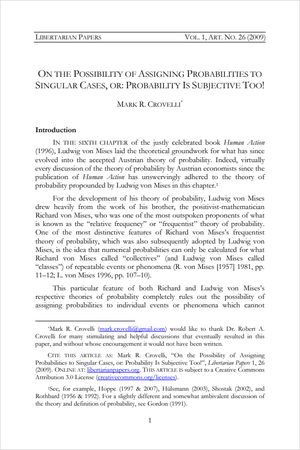 Cover of On the Possibility of Assigning Probabilities to Singular Cases, or: Probability Is Subjective Too!