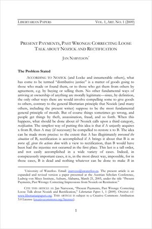 Cover of Present Payments, Past Wrongs: Correcting Loose Talk about Nozick and Rectification