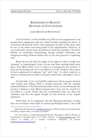 Cover of Rejoinder to Block’s Defense of Evictionism