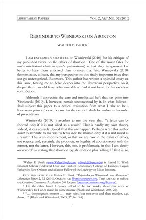 Cover of Rejoinder to Wisniewski on Abortion