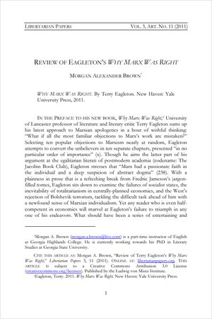 Cover of Review of Eagleton’s <i>Why Marx Was Right</i>