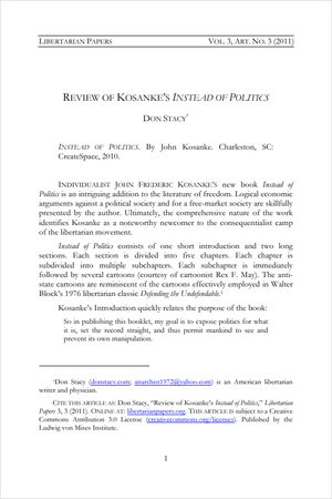 Cover of Review of Kosanke’s <i>Instead of Politics</i>