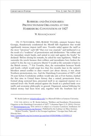 Cover of Robbers and Incendiaries: Protectionism Organizes at the Harrisburg Convention of 1827