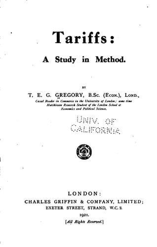 Cover of Tariffs: A Study in Method