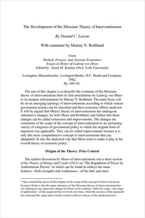 Cover of The Development of the Misesian Theory of Interventionism