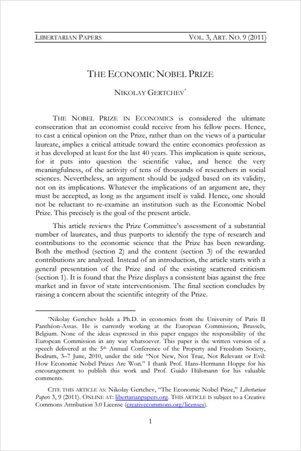 Cover of The Economic Nobel Prize
