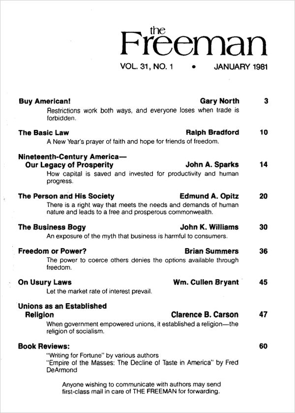 Cover of The Freeman 1981