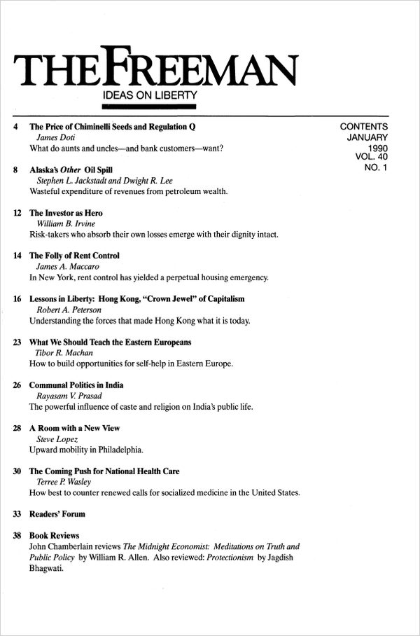 Cover of The Freeman 1990
