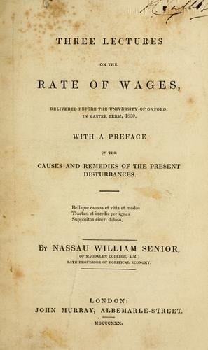 Cover of Three Lectures on the Rate of Wages
